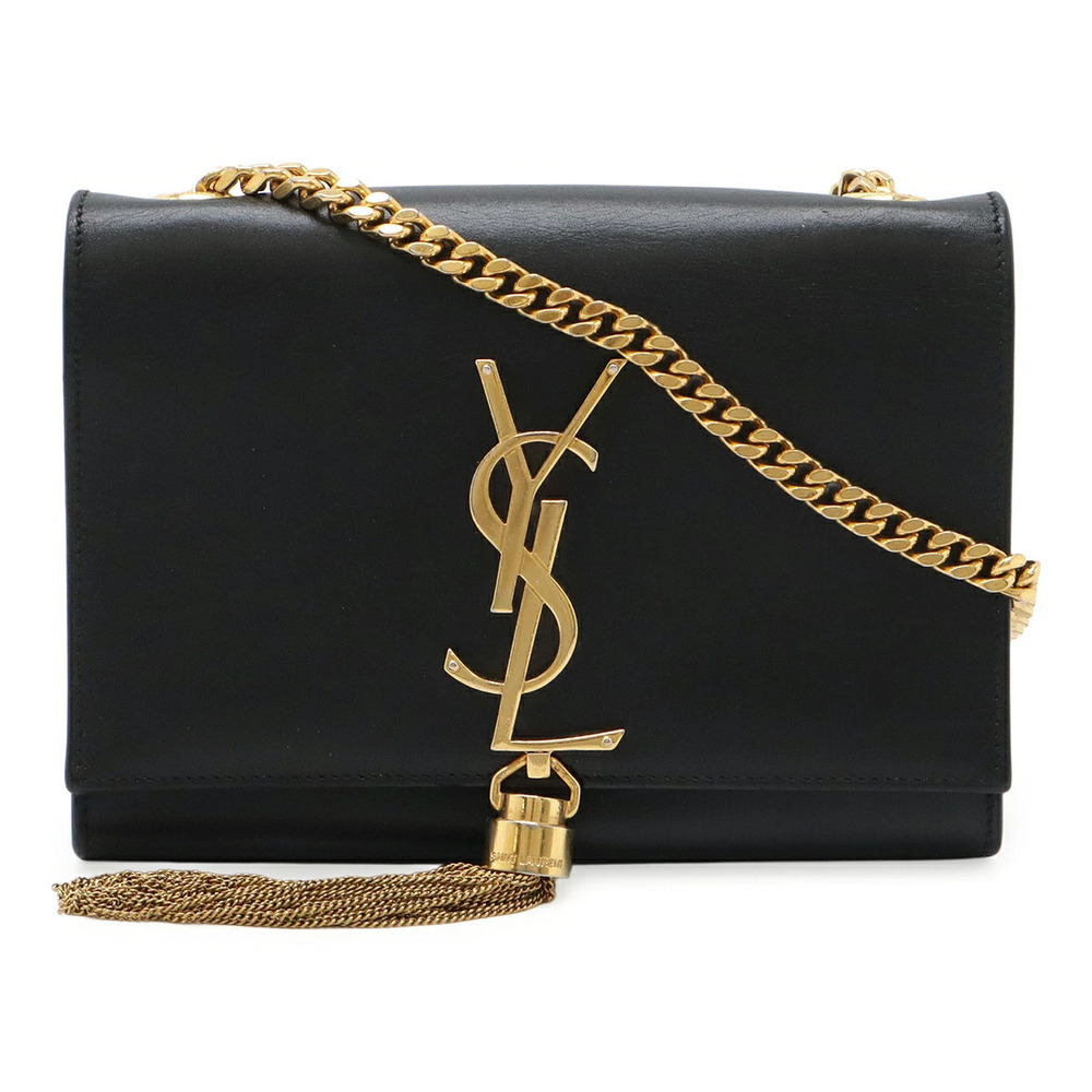 SAINT LAURENT PARIS YSL Yves Kate Monogram Chain Shoulder Bag Leather Black